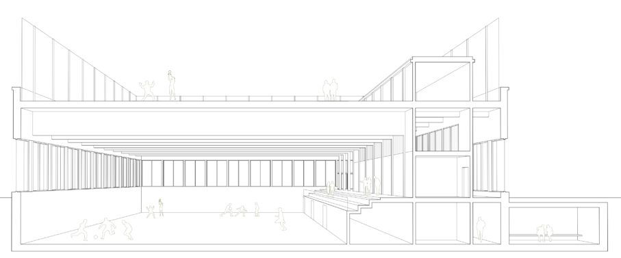 2319 Wettbewerb Schule Neufeld Thun Schnittperspektive Sporthalle